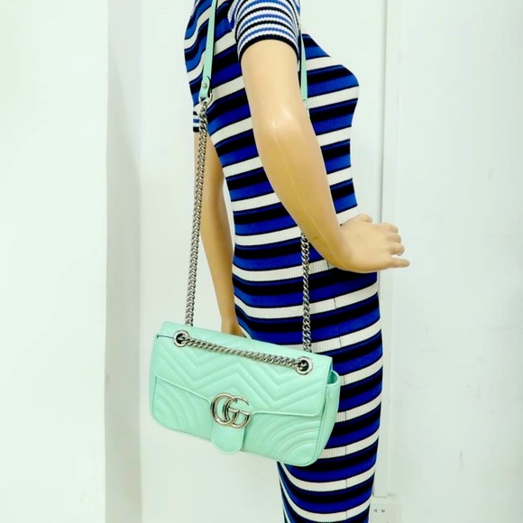 Rare & Limited Edition Gucci Marmont Small GG Matelassé Pastel Green Calfskin! - Picture 6 of 16